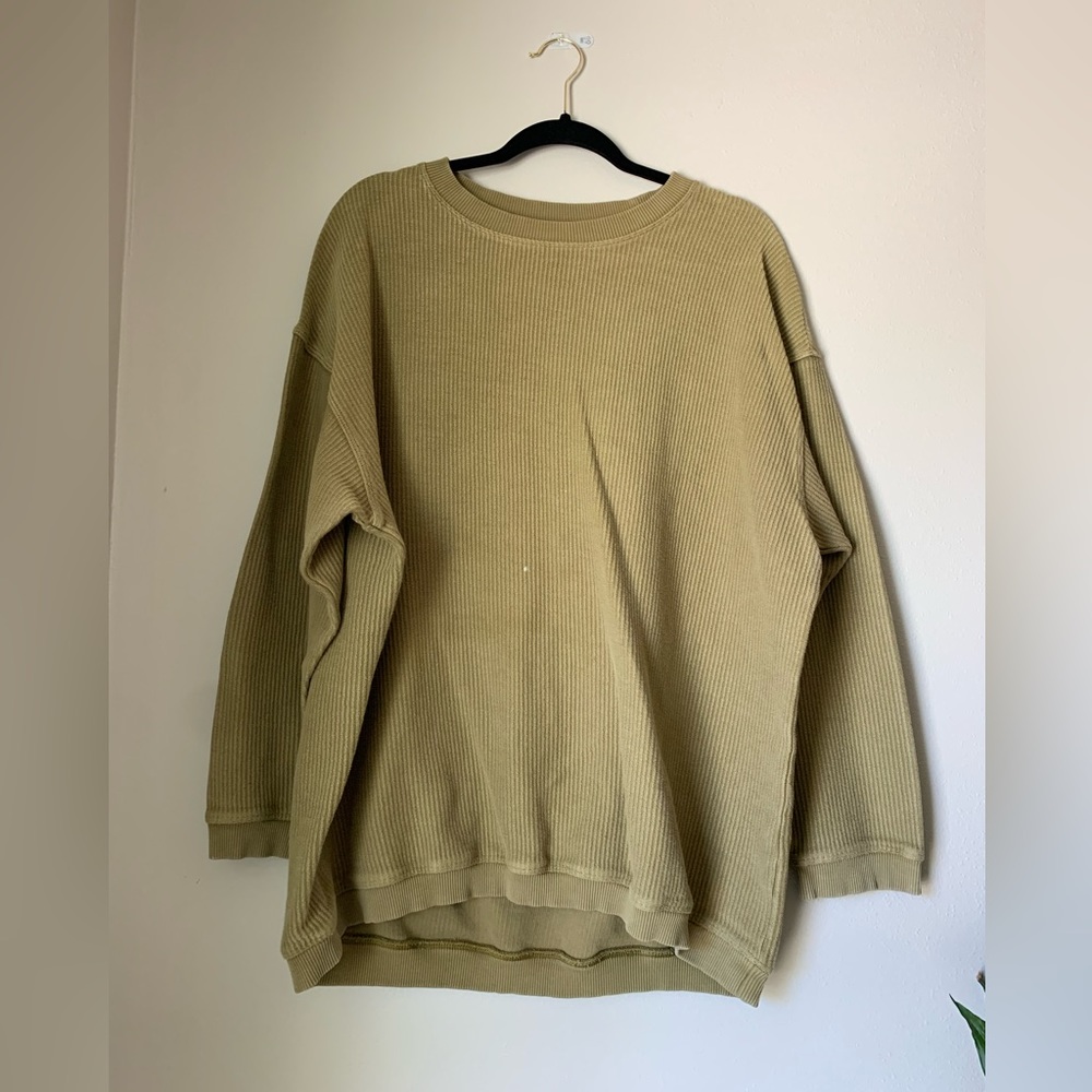 Aerie Oversized ribbed crewneck sweatshirt, Olive, size M